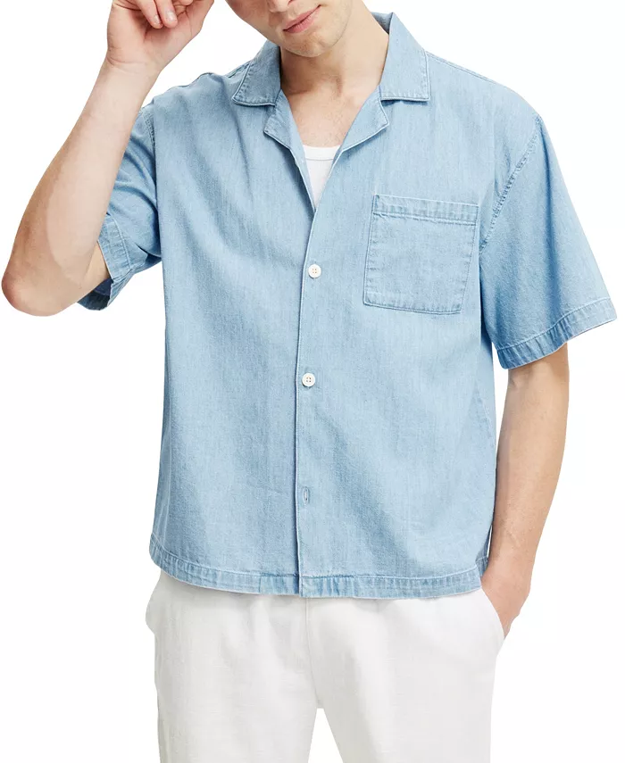 

Мужская джинсовая рубашка с коротким рукавом Box Fit COTTON ON, синий