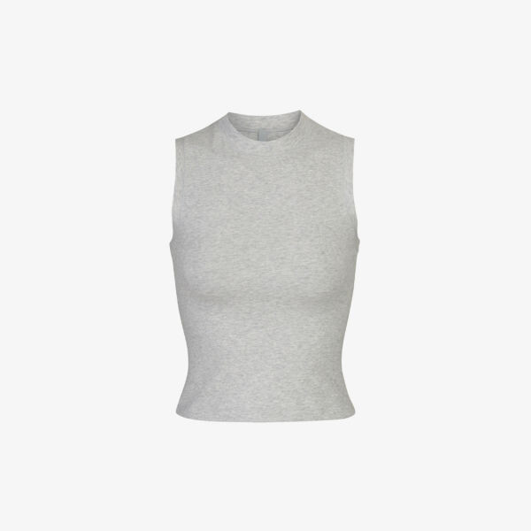 

Топ из хлопкового трикотажа с воротником-стойкой из эластичного хлопка Skims, серый