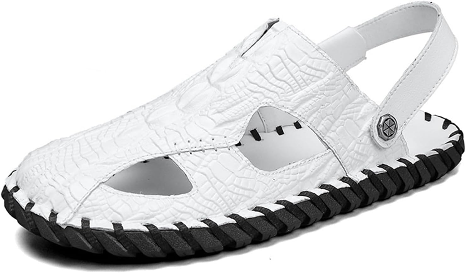 

Мужские кожаные сандалии BNWELK с закрывающейся и перфорированной конструкцией, модные шлепанцы на два способа ношения, сандалии-римлянки на лето для отдыха на улице и пляже, противоскользящие, белый