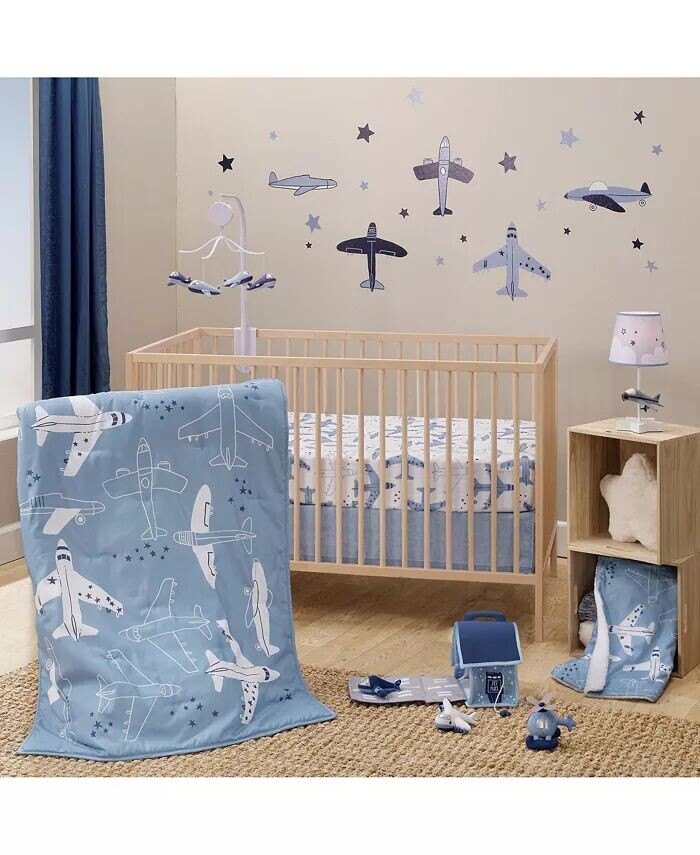 

Комплект постельного белья для детской кроватки Little Aviator из 3 предметов в виде самолета Bedtime Originals, синий