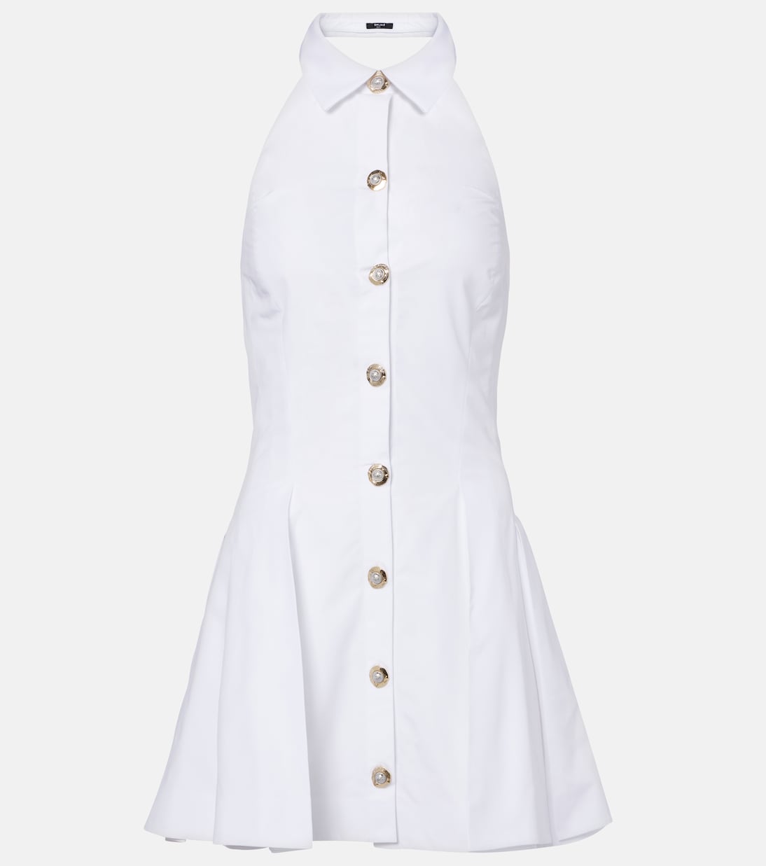 

Мини-платье из хлопкового поплина с воротником халтер Balmain, Blanc