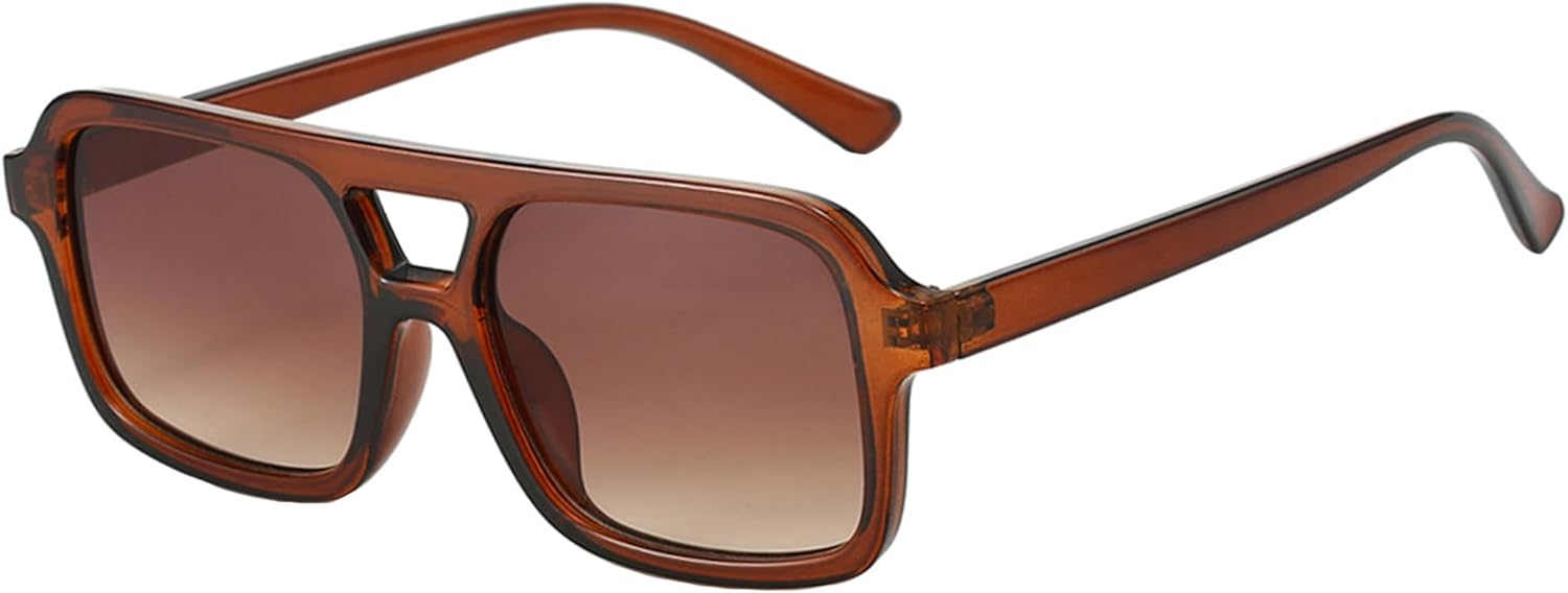 

Ретро-солнцезащитные очки-авиаторы квадратной формы для женщин и мужчин, классический винтаж 70-х, модные прямоугольные солнцезащитные очки с защитой от УФ-излучения UV 400 Teumire, A07 Brown Frame/Gradient Brown Lens