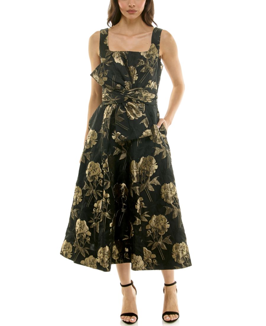 

Женское жаккардовое платье миди с квадратным вырезом и бантом Taylor, Black Gold