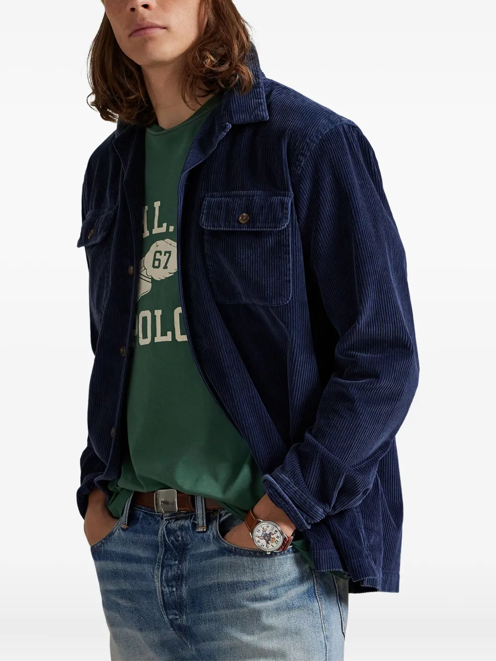 Рубашка с длинными рукавами и карманами POLO RALPH LAUREN, синий — фото 3