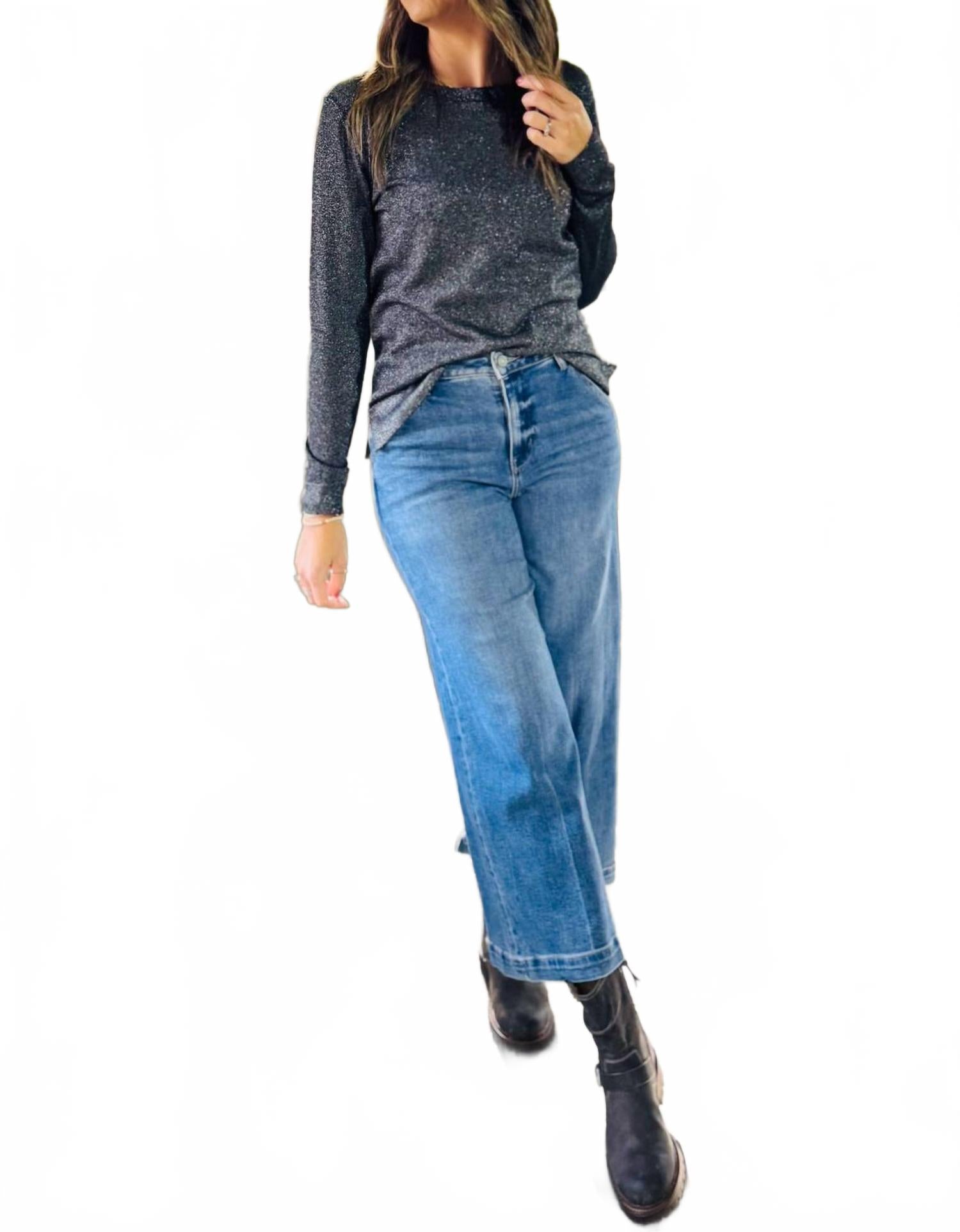 

Черный свитер с круглым вырезом и люрексом Pure Amici