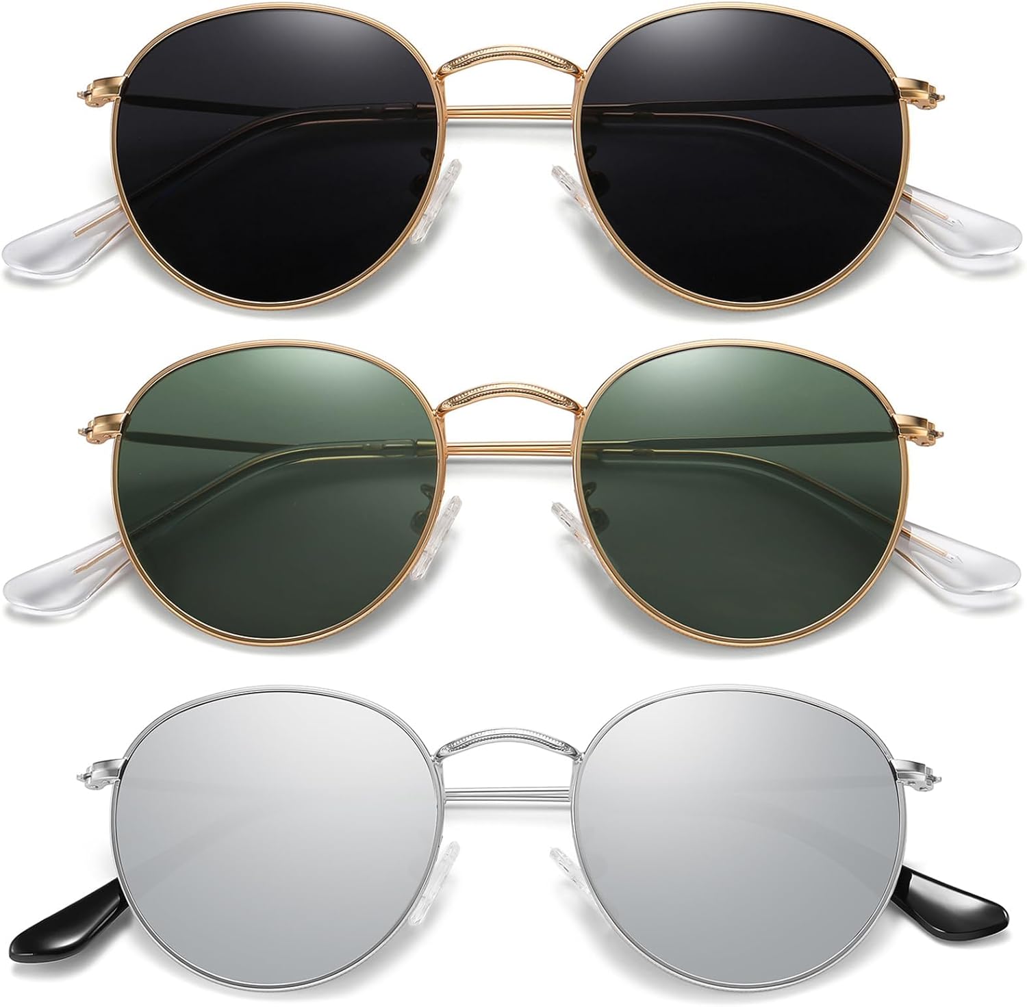 

Круглые поляризованные солнцезащитные очки MEETSUN для женщин и мужчин, классическая ретро-металлическая оправа, защита от УФ-излучения, (3 Pack) Gold/Grey + Gold/Dark Green + Silver