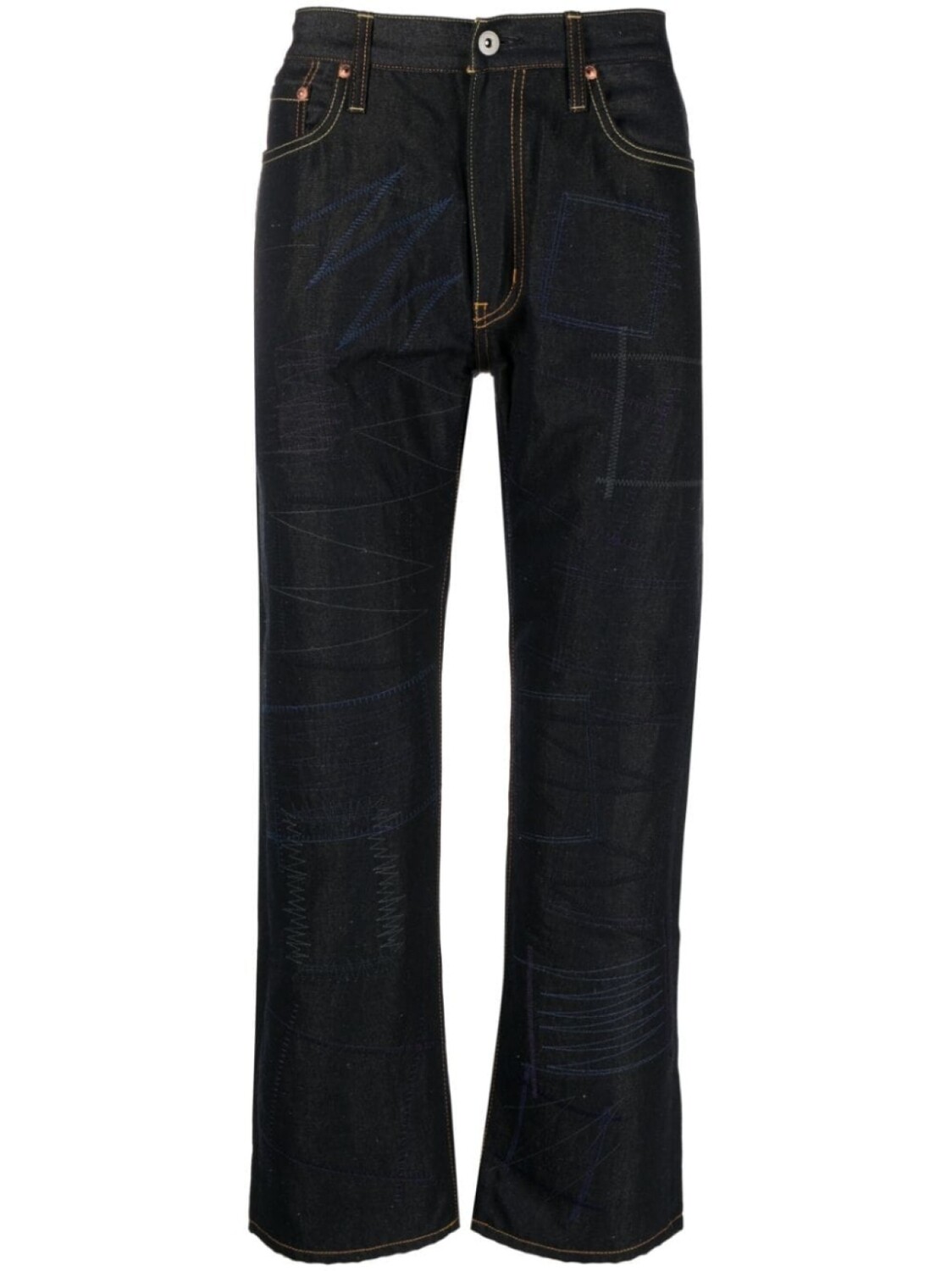 

Junya Watanabe MAN укороченные джинсы с нашивкой, синий