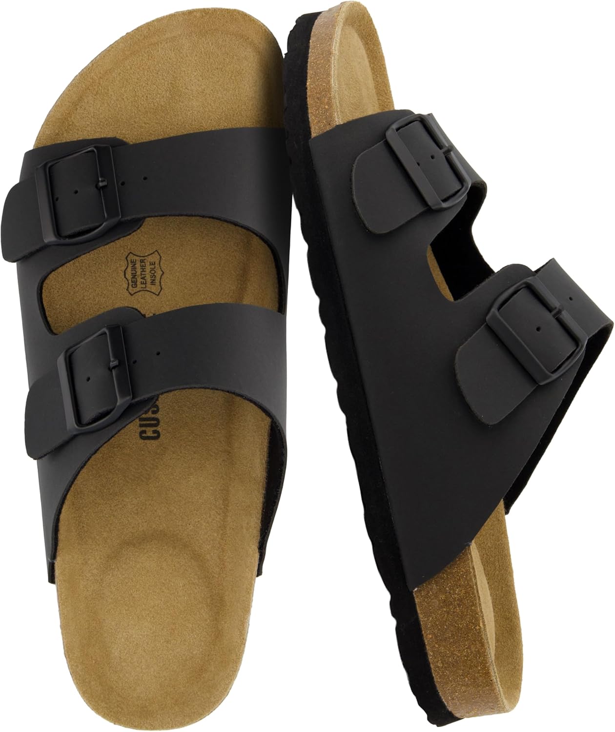 

Мужские сандалии CUSHIONAIRE Lane с пробковой стелькой, регулируемые с пряжкой, комфортные шлепанцы, стелька из натуральной кожи, летняя обувь для мужчин, черный