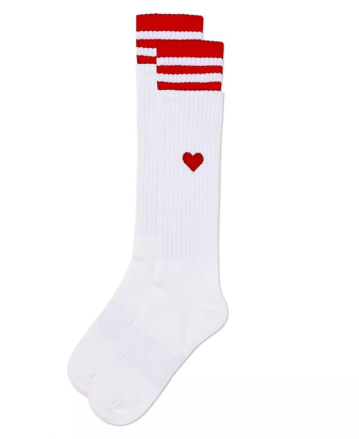 Детские ребристые носки до колена "Heart and Stripes" из хлопкового микса Memoi, белый — фото 3