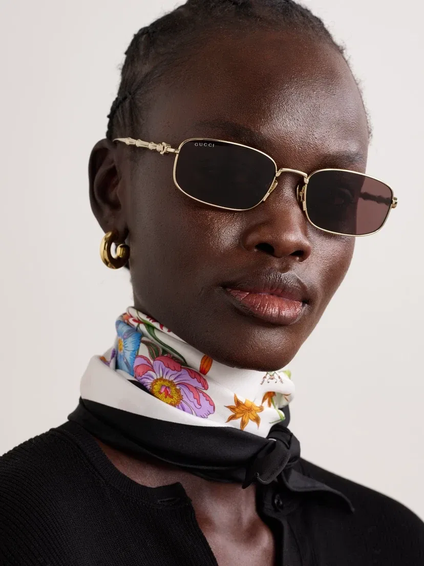Золотистые солнцезащитные очки Gucci Eyewear Bamboo прямоугольной формы, золотой — фото 2