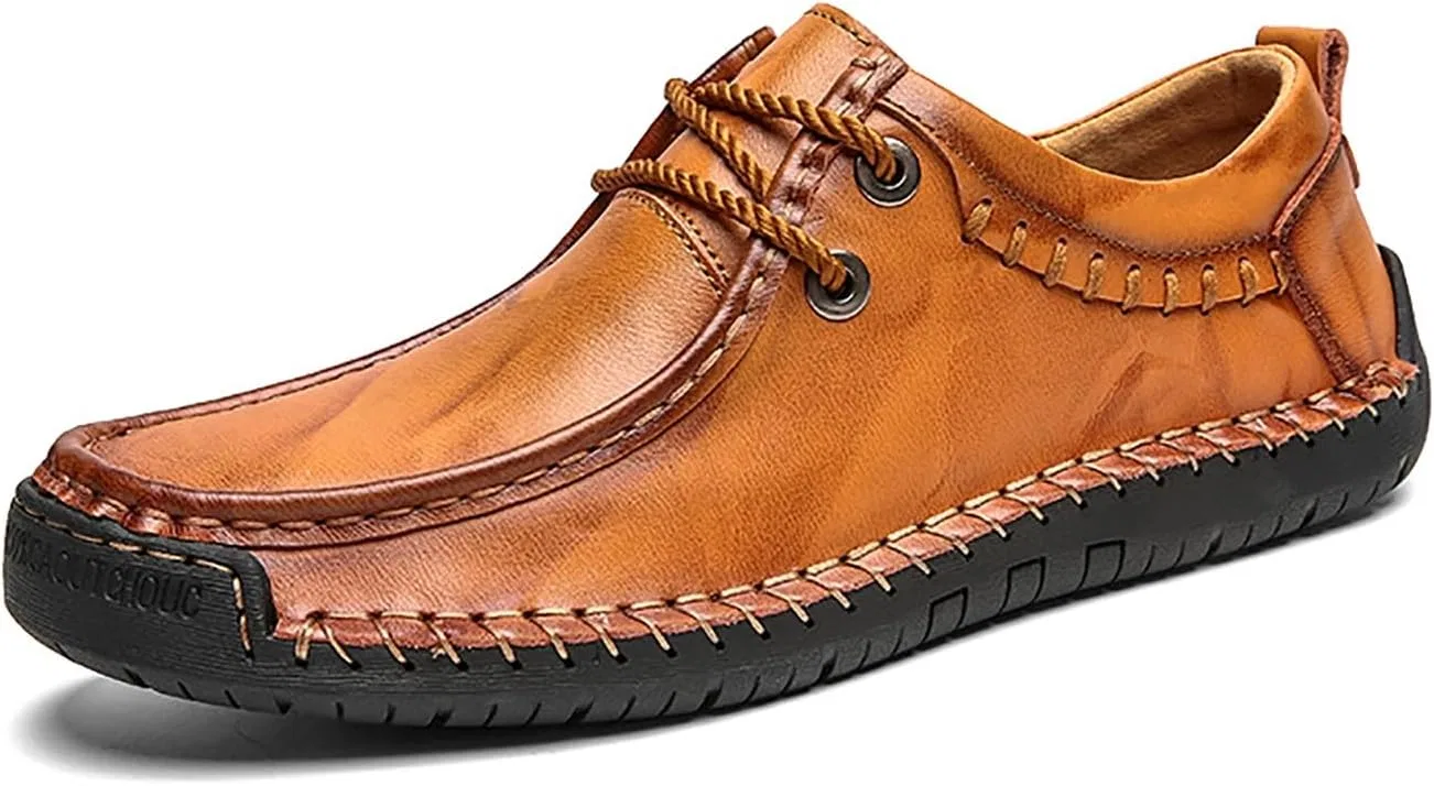 Лоферы кожаные винтажные Men's Vintage Leather Slip-On Loafers, Yellowish Brown DAO-UPPSE