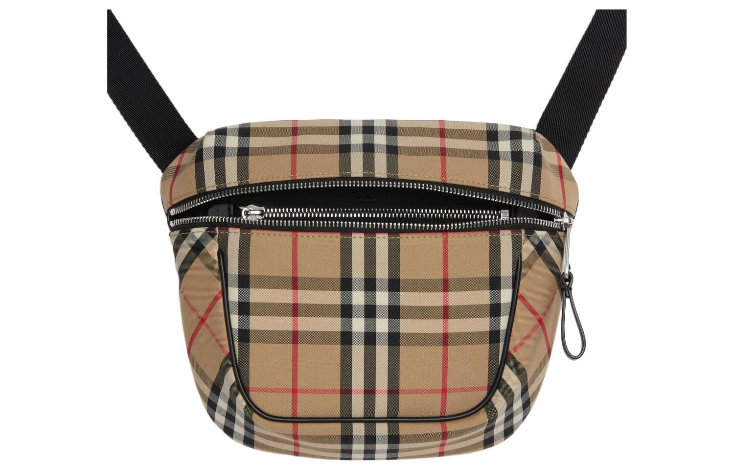 Burberry Винтажная клетчатая сумка через плечо из связанного хлопка бежевая — фото 4