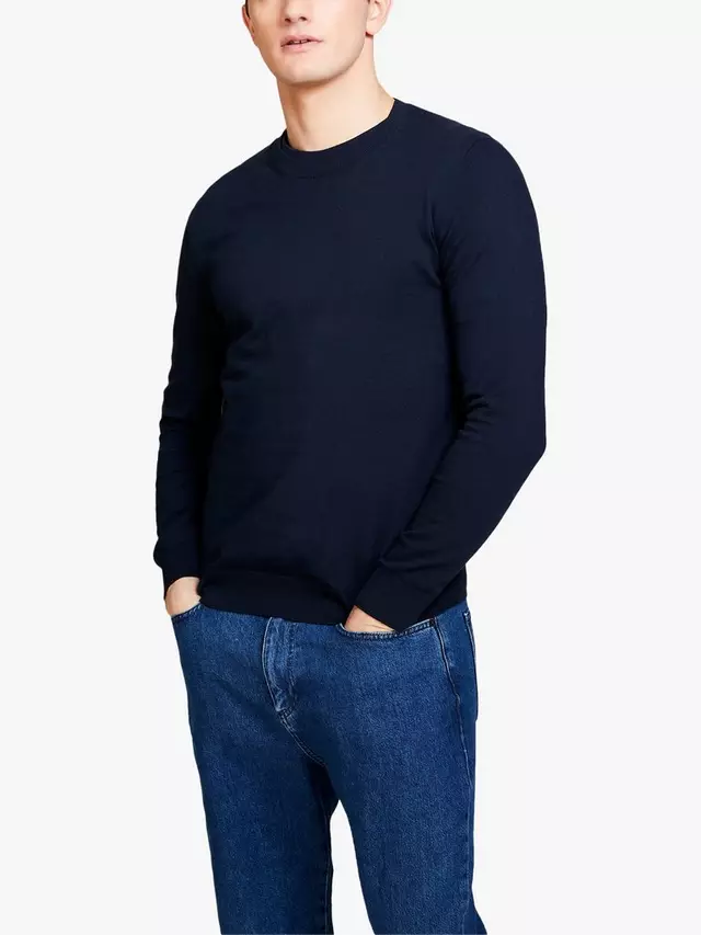 

Джемпер SISLEY Slim Fit Crew Neck Cotton Blend, темно-синий