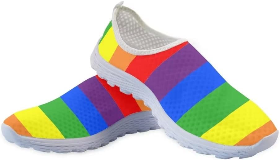 

Кеды Belidome Slip On Clipper для женщин и мужчин, повседневная комфортная обувь для ходьбы и бега, Rainbow Striped