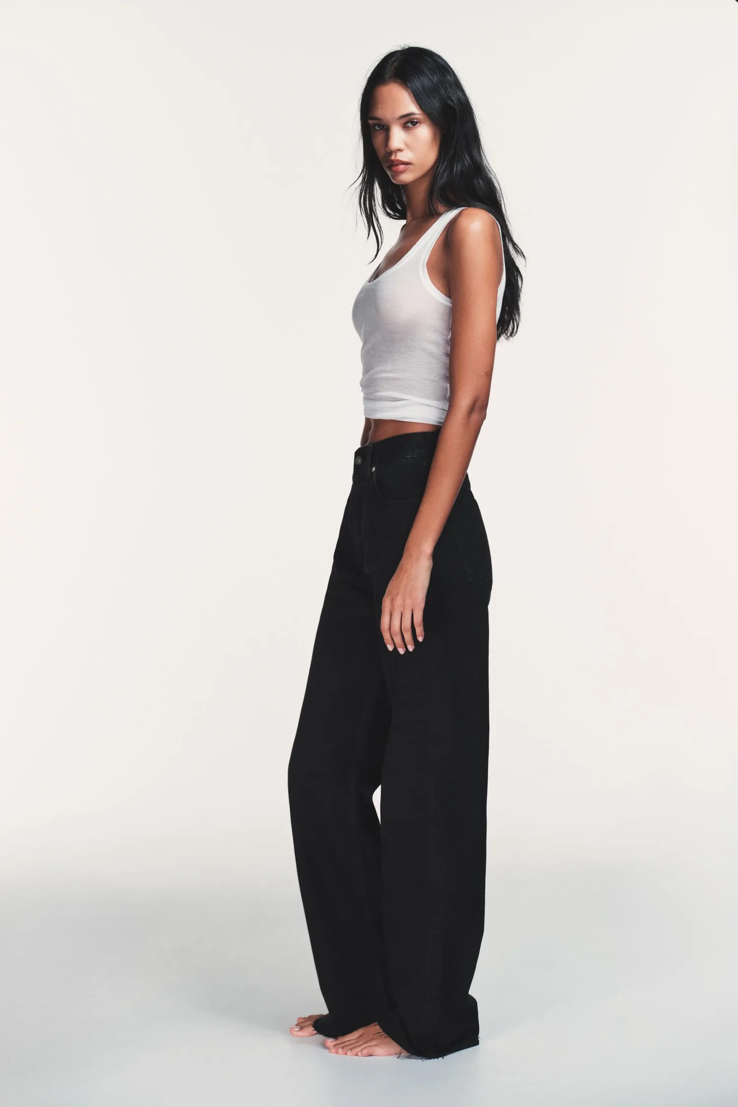 Джинсы trf с широкими штанинами и высокой талией Zara, черный — фото 4