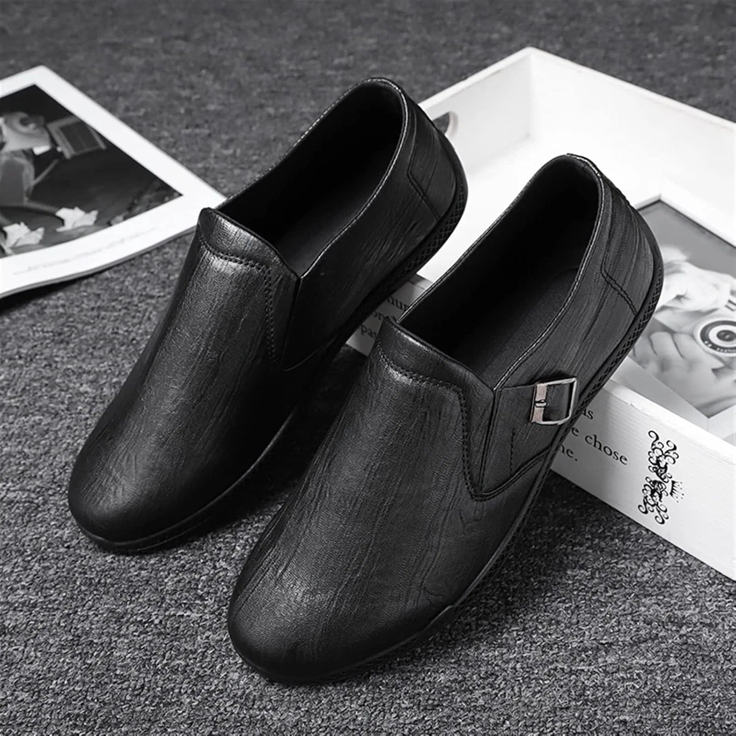 Мужские лоферы, дышащие, Slip On, PU кожа, Black PUGHGAETZF — фото 3