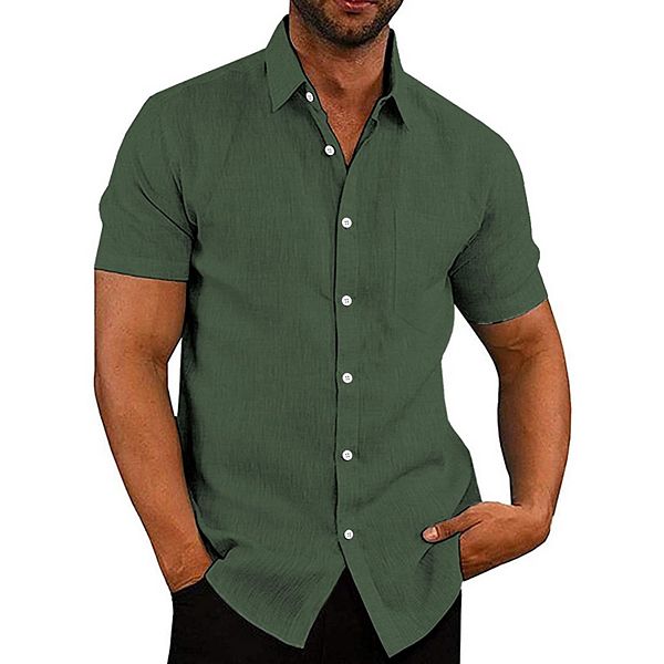

Мужская повседневная рубашка из шамбре с коротким рукавом Coofandy, Linen Army Green