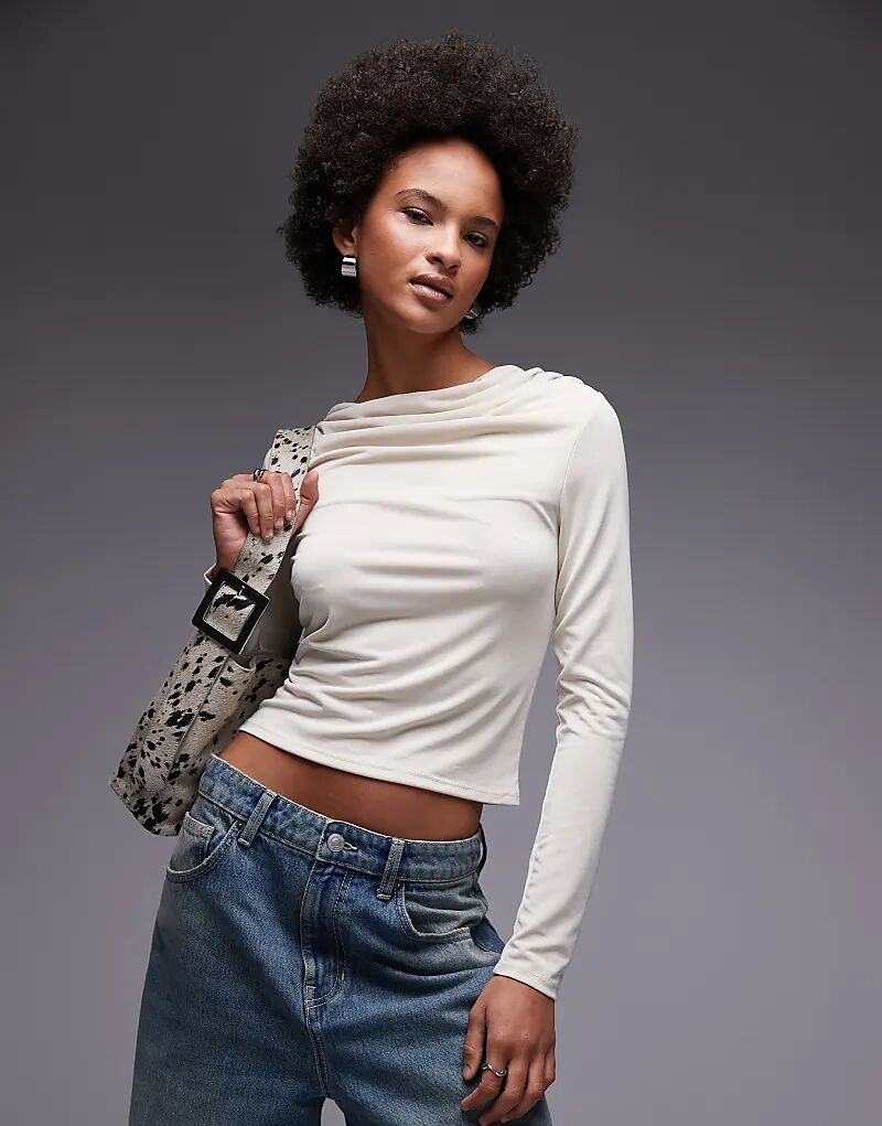 

Лонгслив из модала ASOS DESIGN с длинными рукавами и драпировкой спереди кремового цвета