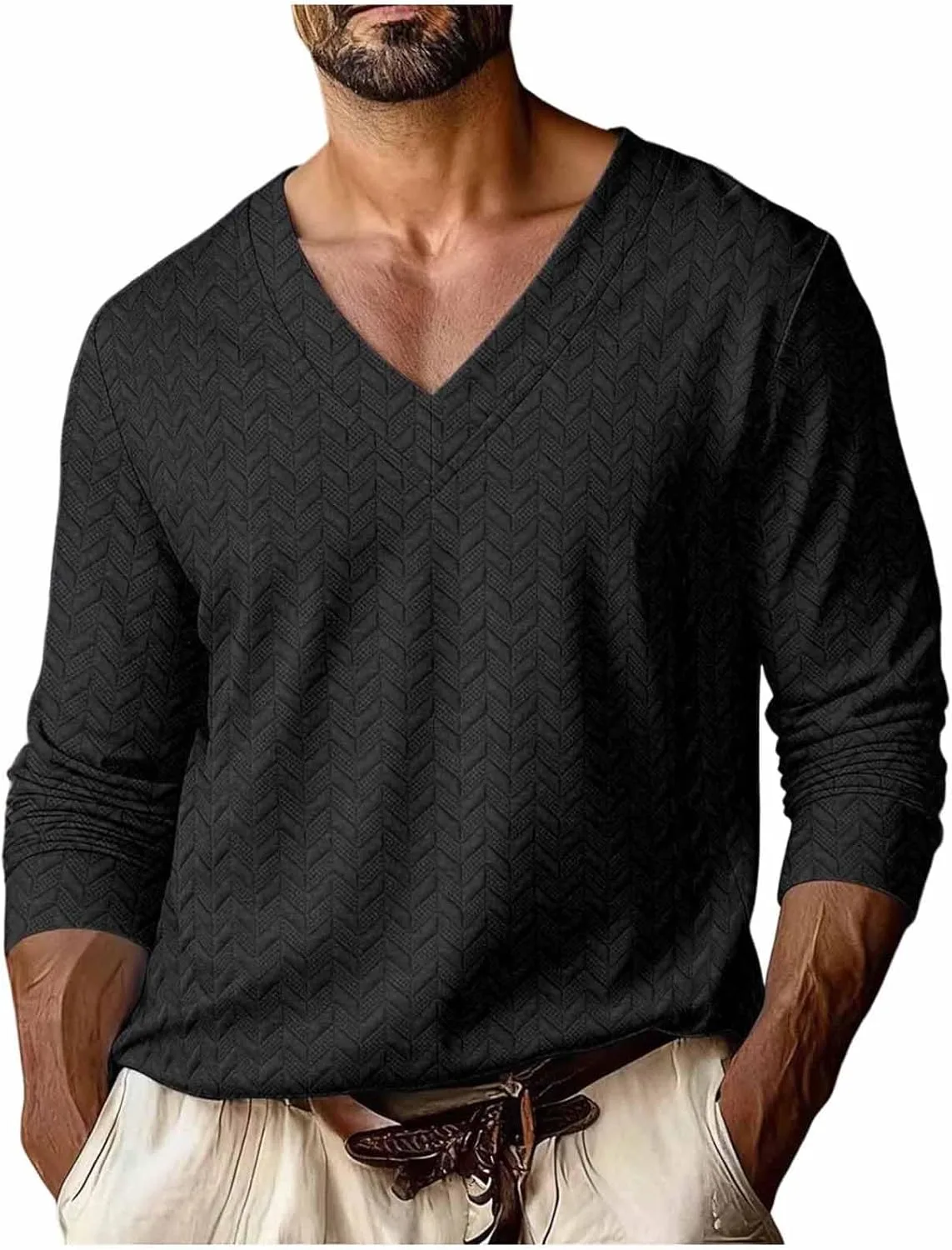 

Мужская футболка V-образным вырезом с длинным рукавом RYDCOT