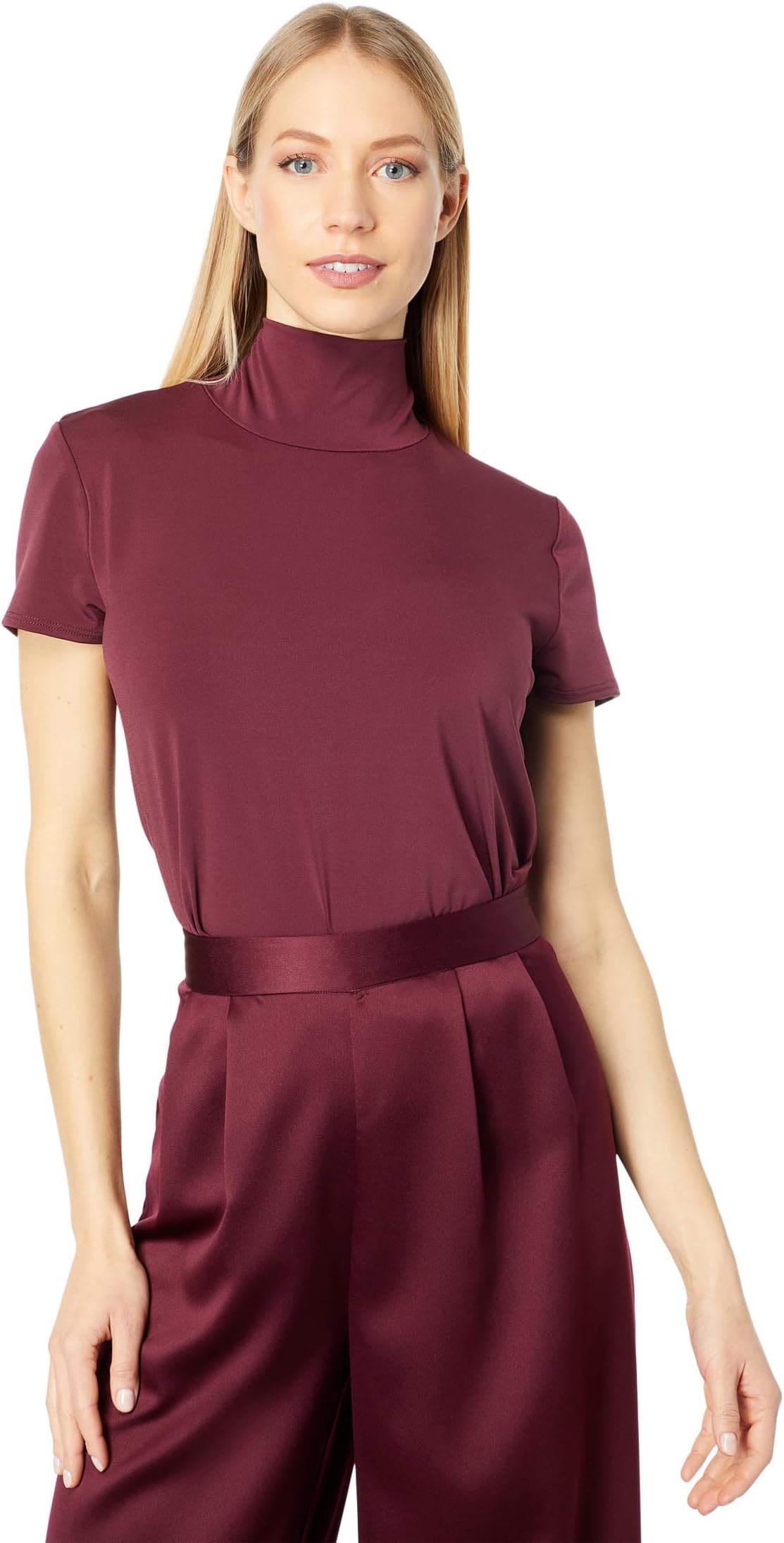 

Пуловер H Halston Short Sleeve Mock Neck Pleated Pullover, цвет Port Royale