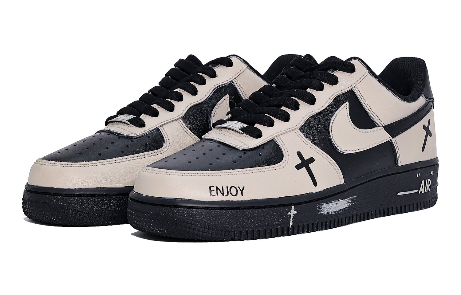Air Force 1 амортизация, износостойкие низкие скейтборд обувь unisex Nike, бежевый/черный — фото 4