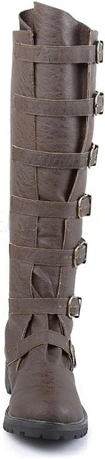 Ботинки Compatible with Motorrad Männer 47 Festliche, partytaugliche Kniehohe Stiefel mit Gürteldetail niedrigem Absatz für modische, mittelhohe Stiefel Winter Schuhe Damen Sportlich WVONIF, Braun — фото 4