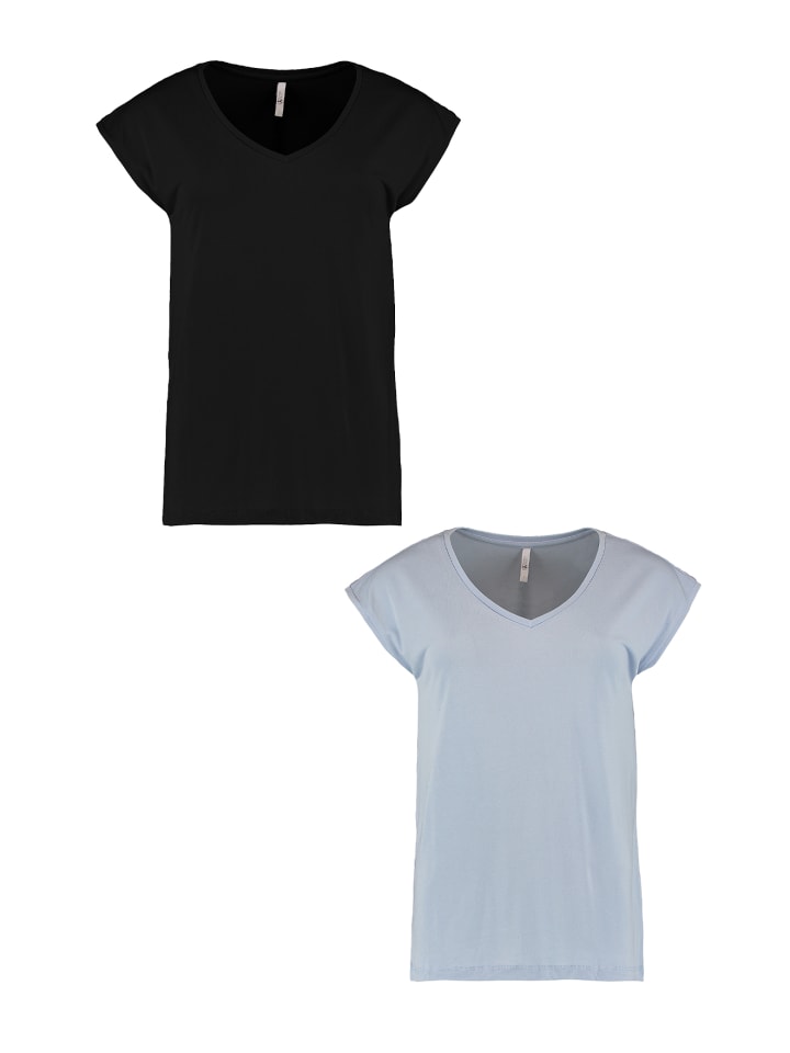 

Футболка, комплект из 2 пар, базовая летняя рубашка с V-образным вырезом и короткими рукавами, черного и синего цветов Hailys, Черный, Футболка, комплект из 2 пар, базовая летняя рубашка с V-образным вырезом и короткими рукавами, черного и синего цветов H