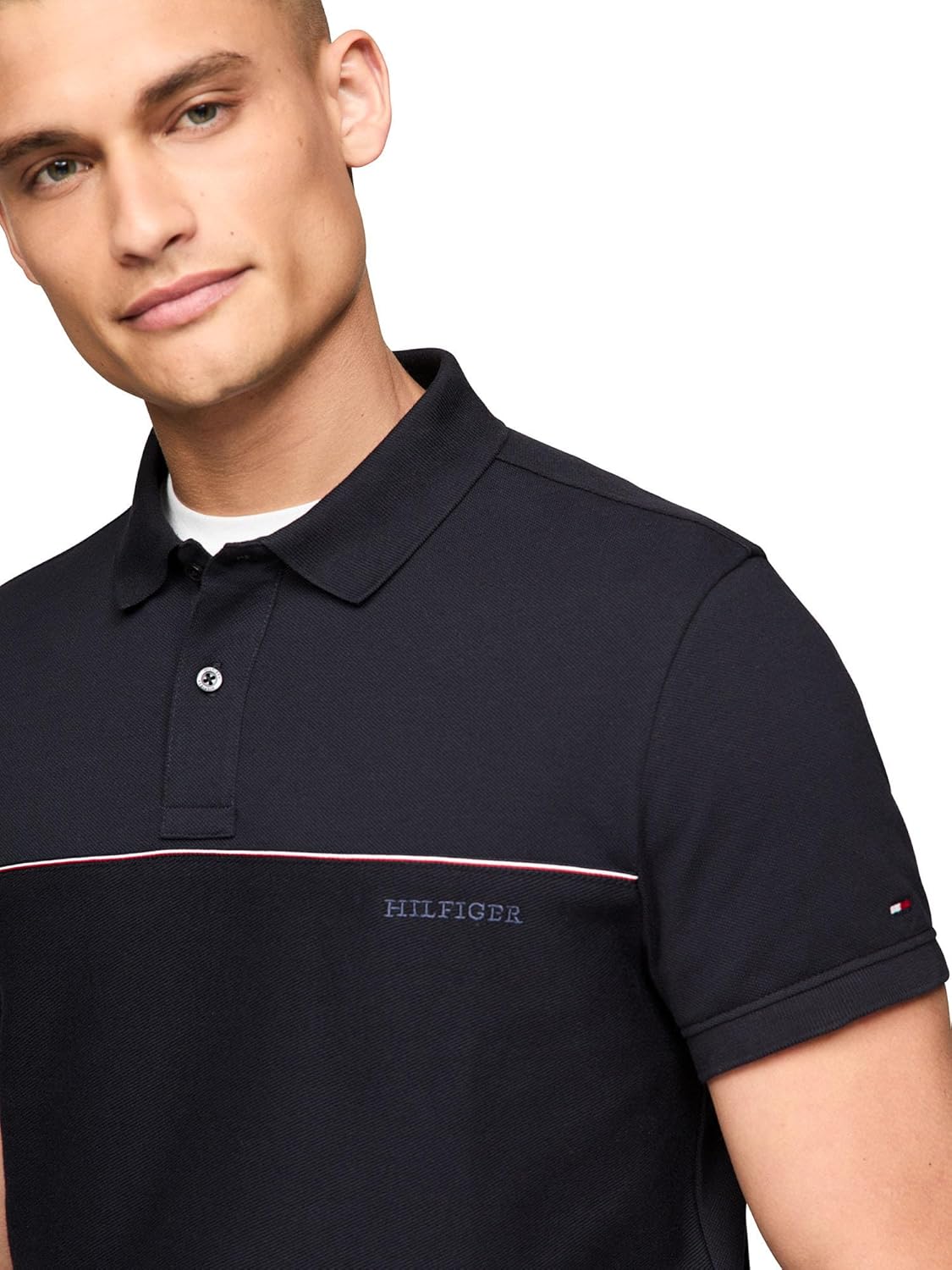 Мужские поло Tommy Hilfiger с коротким рукавом, повседневного кроя, с полосатым рисунком, Desert Sky — фото 2