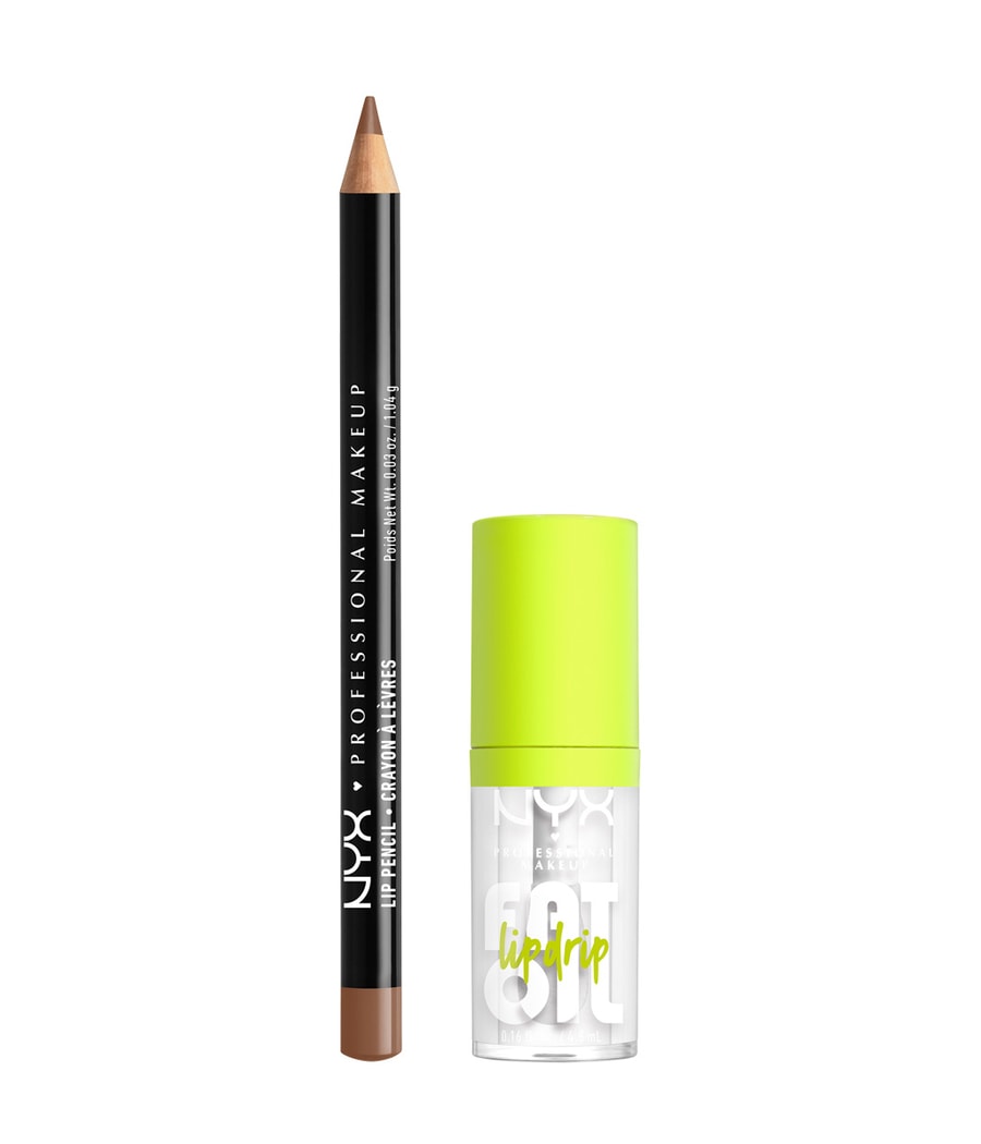 

Набор для макияжа губ NYX Professional Makeup Slim Lip Pencil + Fat Oil Lip Drip, Nr. 855/01 - Nude Truffle/My Main, 1 шт.