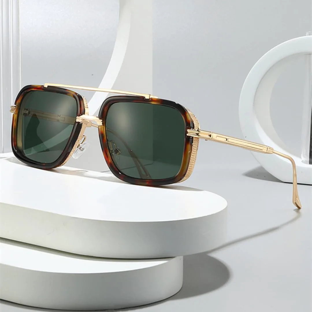 

Ретро металлические солнцезащитные очки с двойной перемычкой для женщин и мужчин, градиентный панк, защита от УФ-излучения UV400 TVTBBVV, Leopard Dark Green