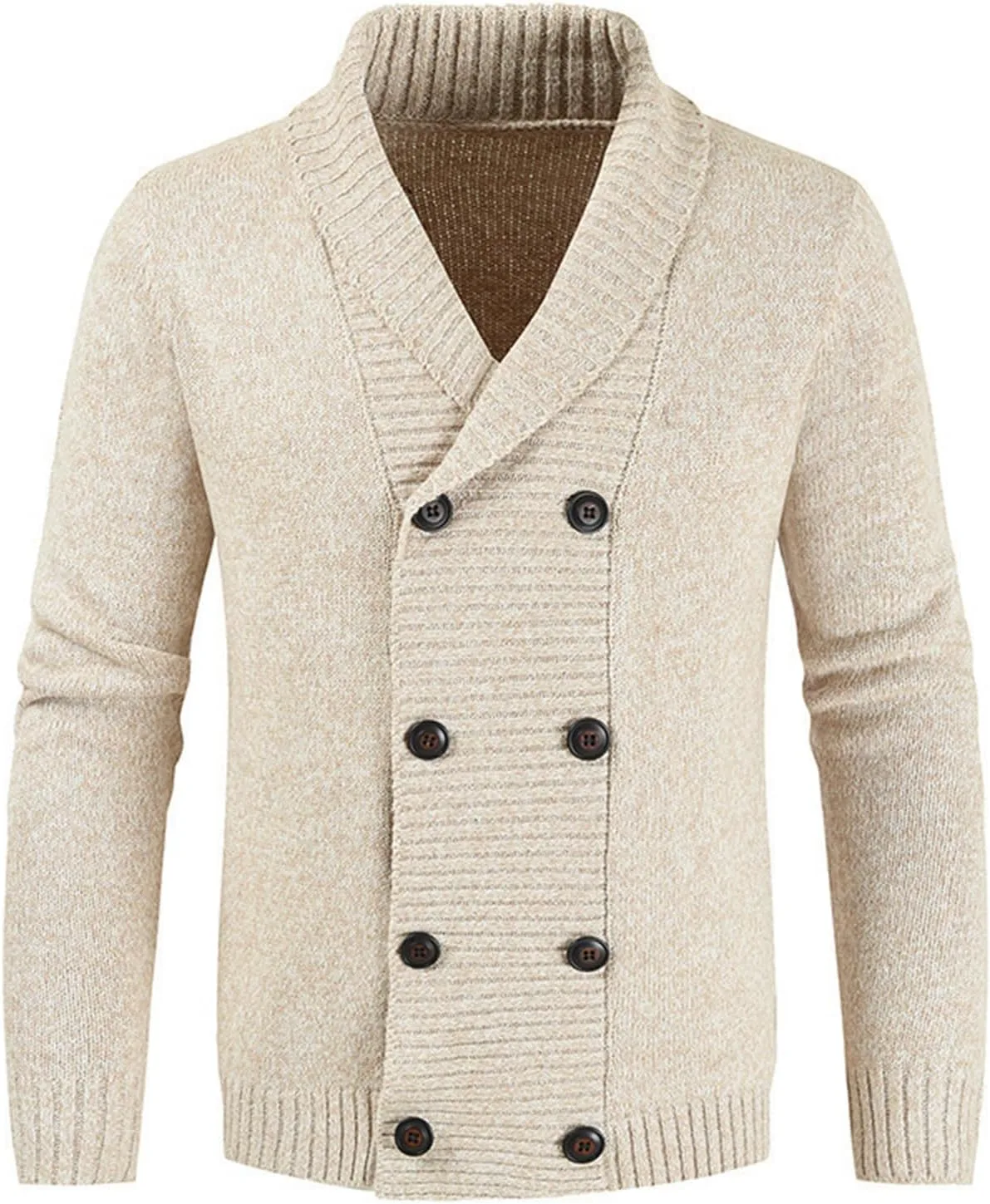 

Wankang мужской кардиган с шалью воротником, двойная застежка, кабельная вязка, утепленный, slim fit