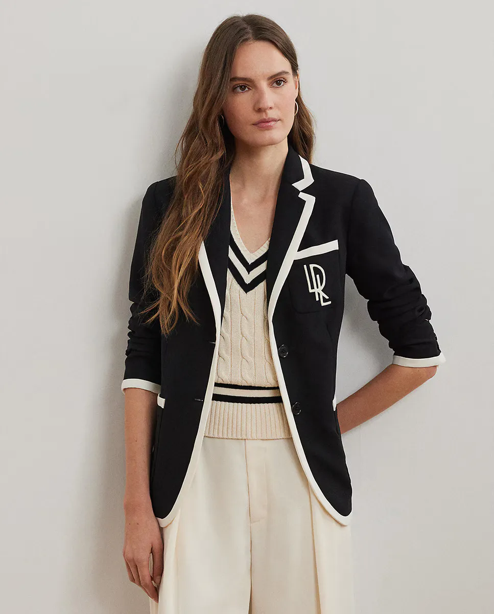 

Женский двухцветный блейзер с вышитым логотипом Lauren Ralph Lauren, черный
