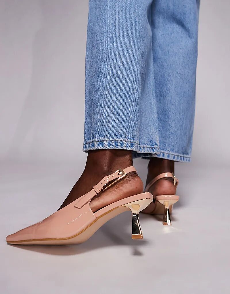 Туфли Simmi London June с острым носком и пяткой на каблуке-рюмочке из бежевого лака Simmi Shoes — фото 2