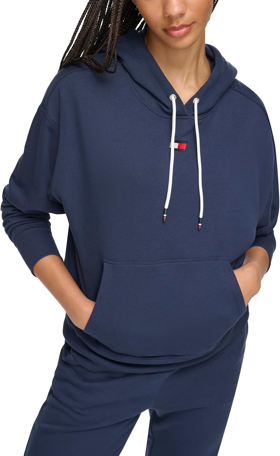 

Женская толстовка с капюшоном Tommy Hilfiger с маленьким логотипом и флагом, завязками на шнурке и карманом, Navy