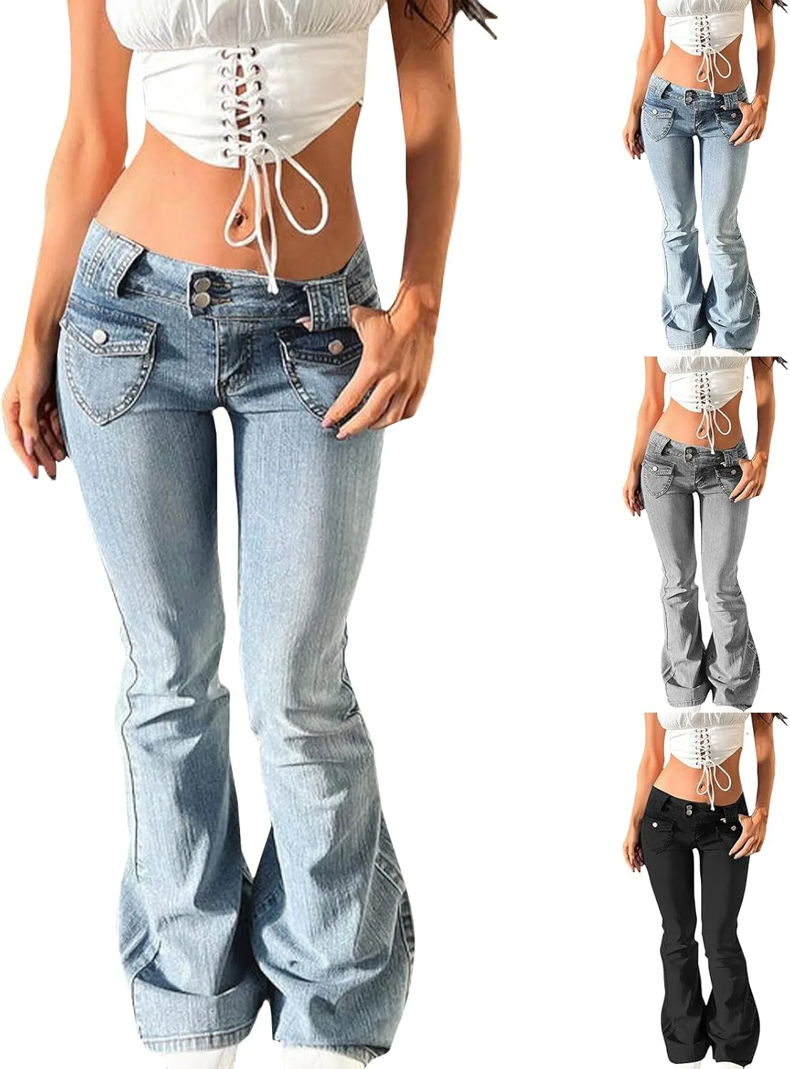 

Низкие расклешенные джинсы для женщин Y2k Stretch Bell Bottom ZsaeSM