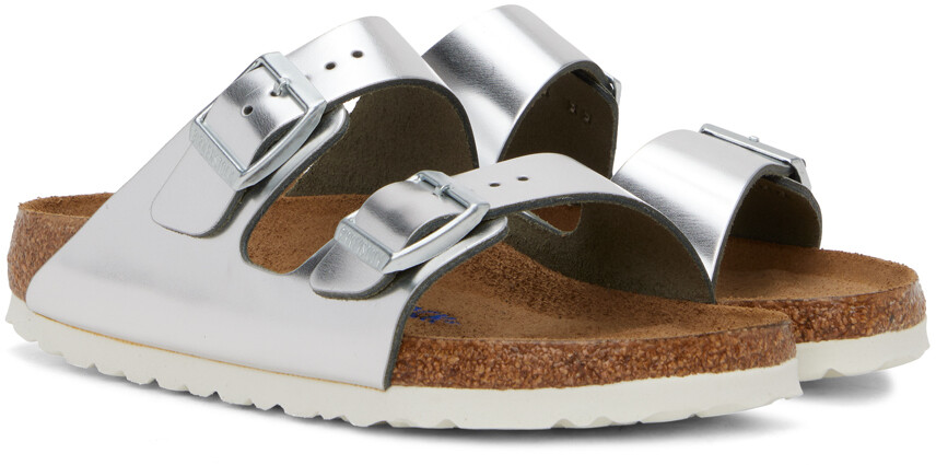 Серебряные узкие сандалии Arizona с мягкой стелькой Birkenstock — фото 4