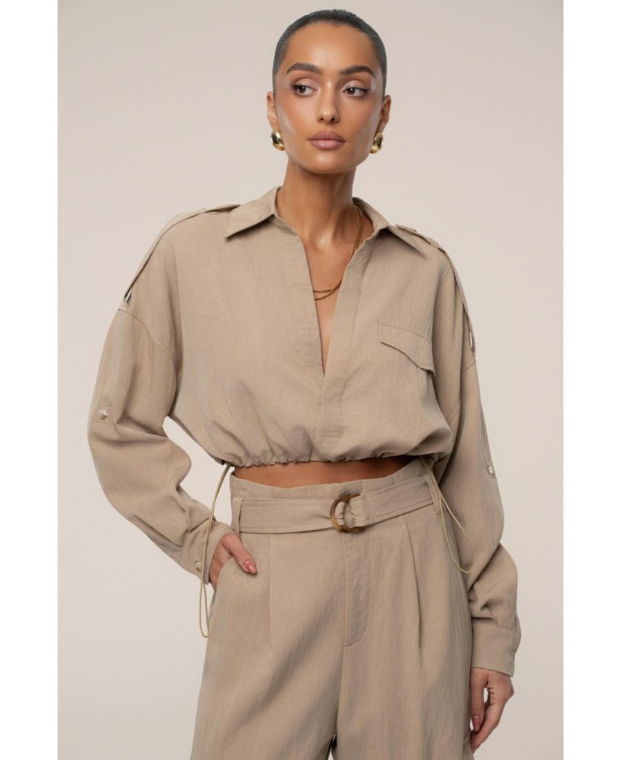 

Женский укороченный топ Oasis с воротником JLUXLABEL, Beige