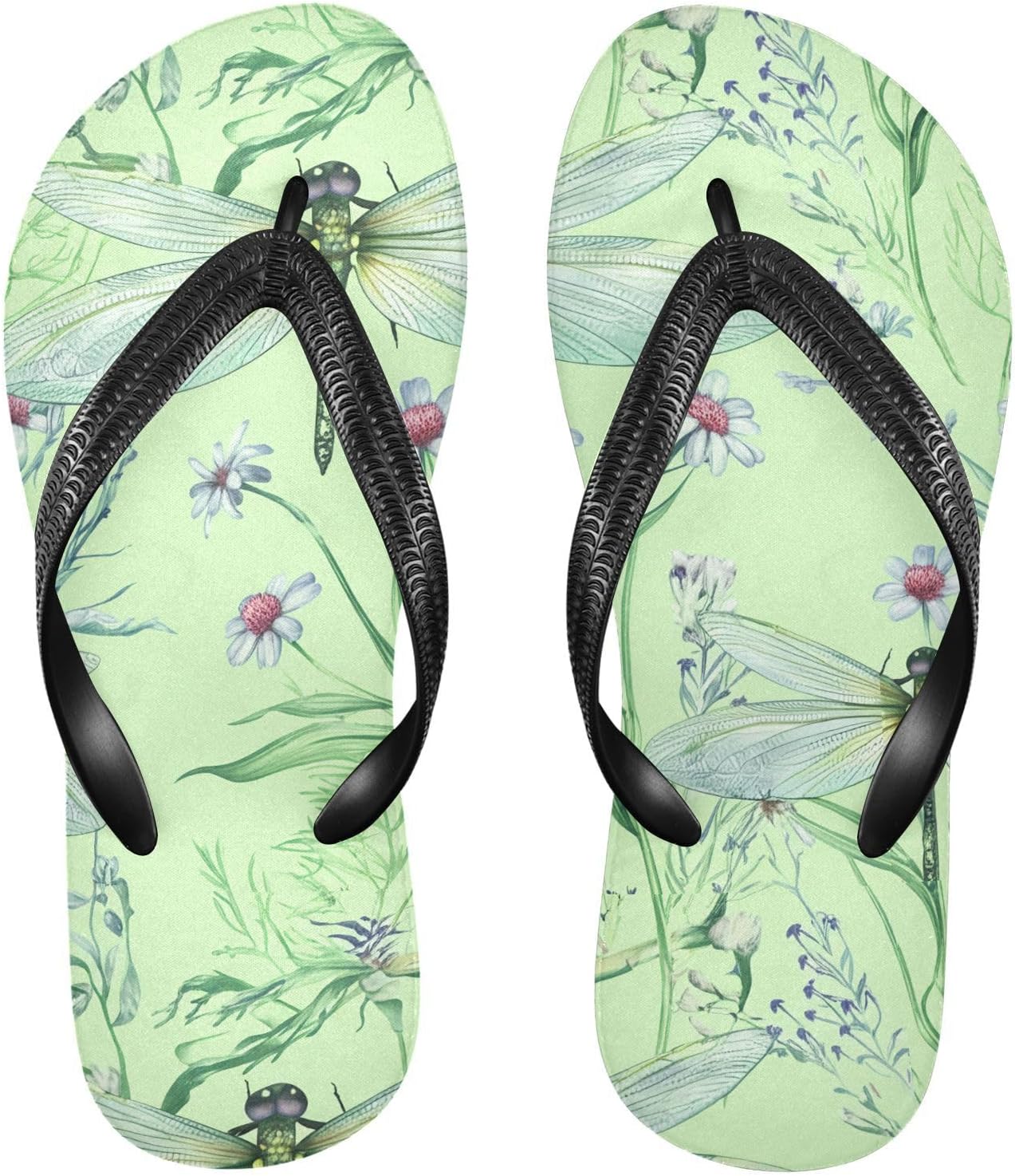 

Мужские и женские пляжные шлепанцы Dragonfly с зеленым цветочным принтом, резиновые, нескользящие, летние тапочки для душа и прогулки Sinestour