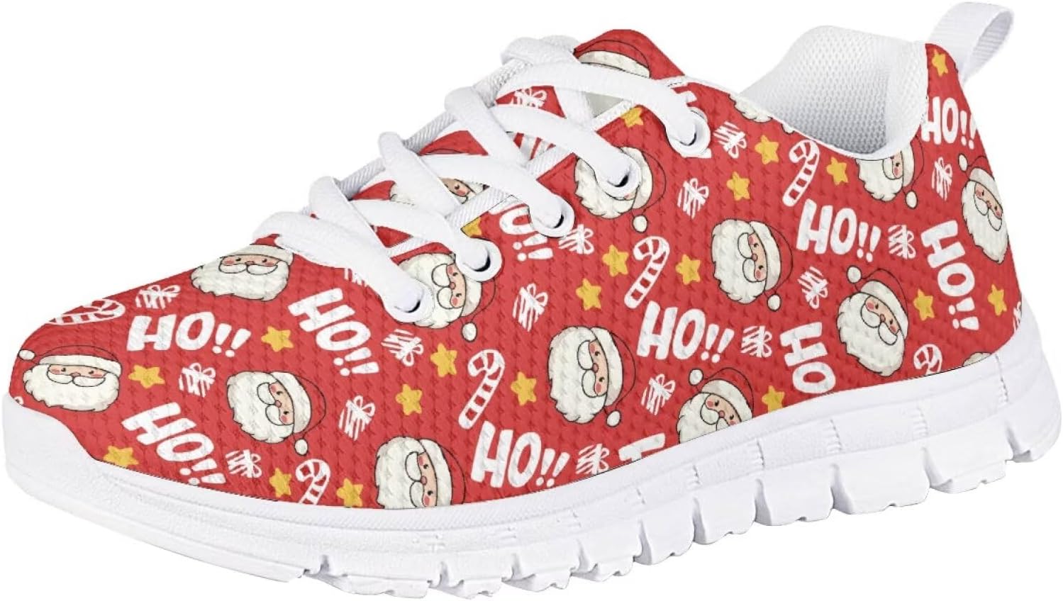 

Кроссовки Forchrinse для мальчиков и девочек, с шнуровкой, для бега и ходьбы, повседневные, с плоской подошвой и противоскользящей подошвой, Santa Claus