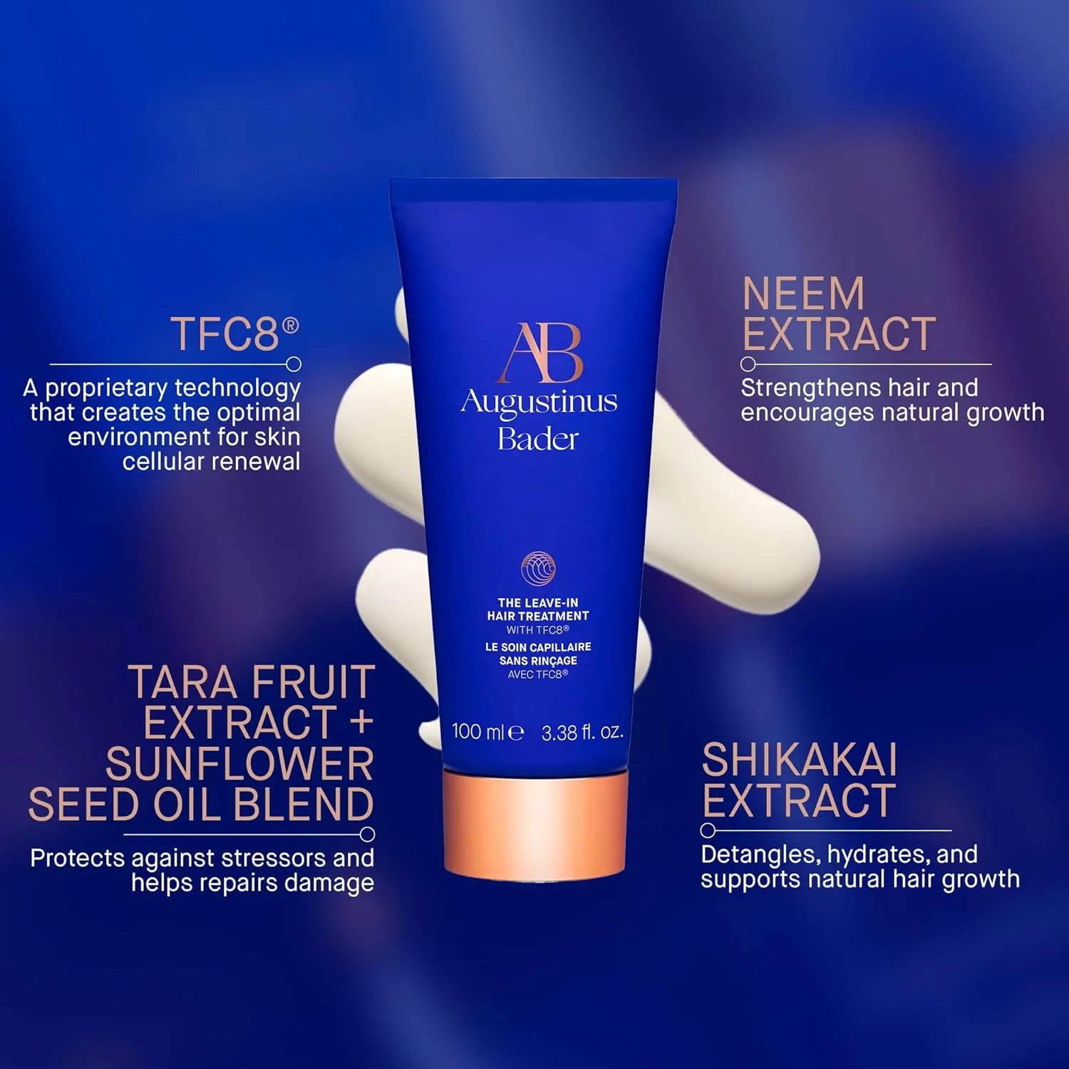 Augustinus Bader The Leave-In Hair Treatment - легкий крем для укладки и восстановления, укрепляет, увлажняет и защищает от термического воздействия, разглаживает пушистость и придает блеск, 100 мл — фото 4