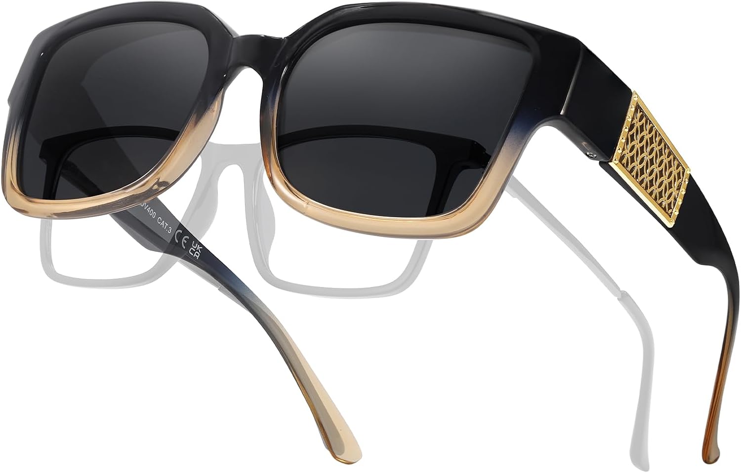 

Солнцезащитные очки LVIOE Fit Over Glasses для женщин и мужчин, поляризованные, увеличенного квадратного размера, с защитой от УФ-излучения UV400, A03 Gradient Blue Frame/ Grey Polarized Lenses