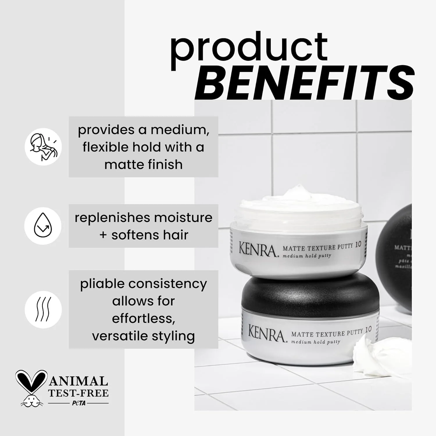 Kenra Matte Texture Putty 10 | Стайлер средней фиксации | Гибкая фиксация с матовым финишем | Восстанавливает влагу и смягчает волосы | Для всех типов волос 113.40 г (2 шт.) — фото 2