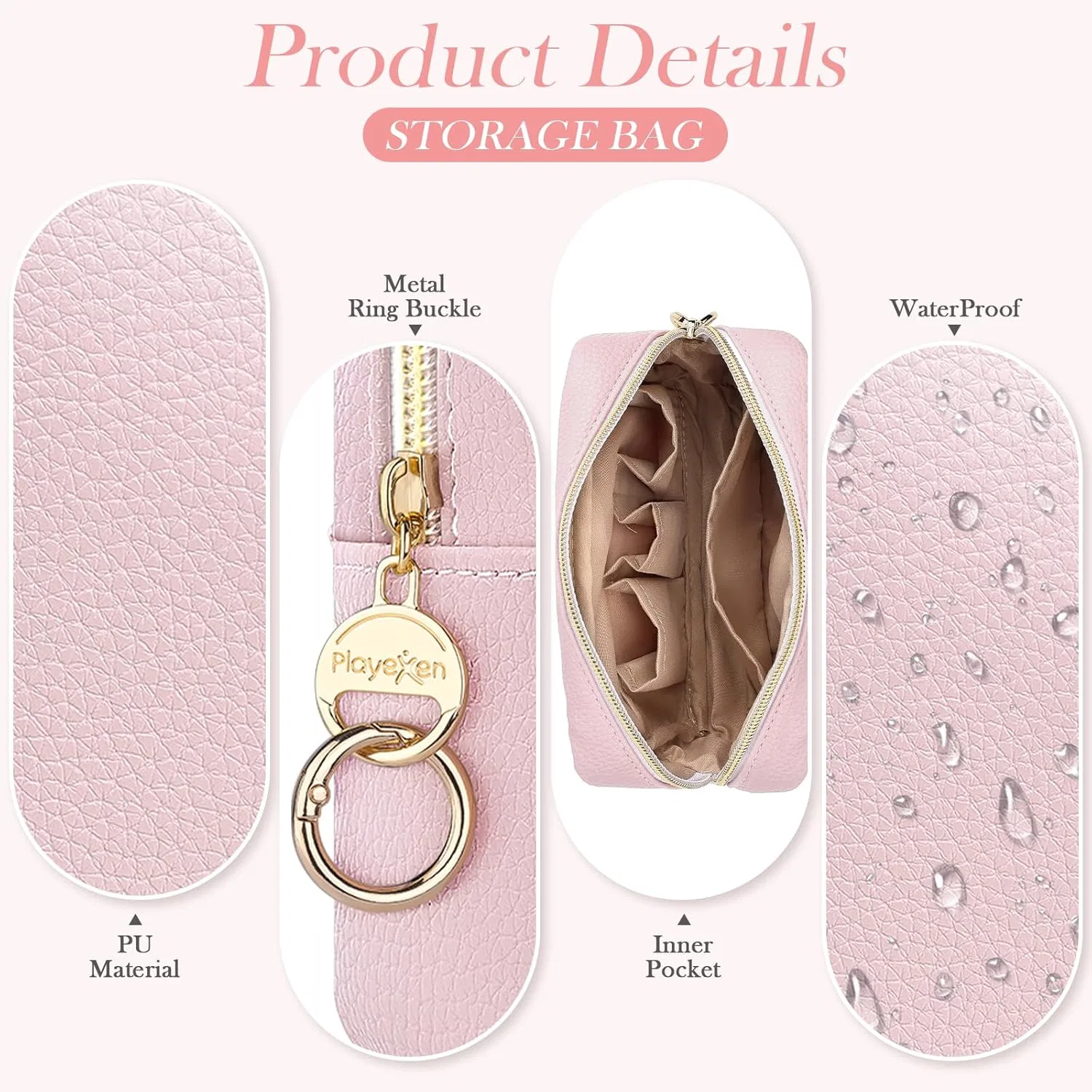 Маленькая женская косметичка из искусственной кожи No brand, Bb Embossing Long-Pink — фото 3