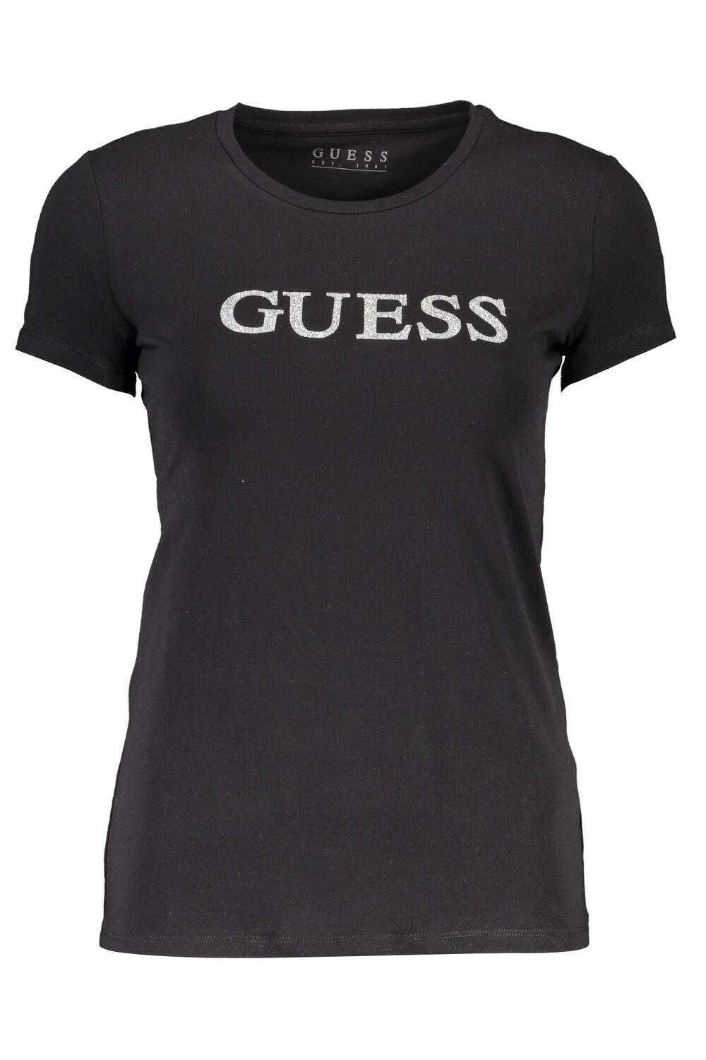

Черная хлопковая женская футболка Guess Shoes