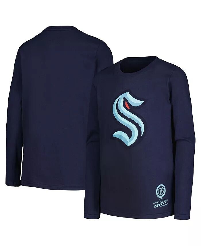 

Темно-синяя футболка с длинным рукавом и логотипом Big Boys Seattle Kraken Throwback Mitchell & Ness, синий
