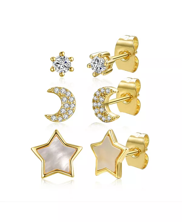 

Потрясающие серьги-гвоздики из трех частей с астрологическим зодиакальным знаком галактики, покрытые 14-каратным желтым золотом с перламутром и кубическими цирконами Rachel Glauber, white