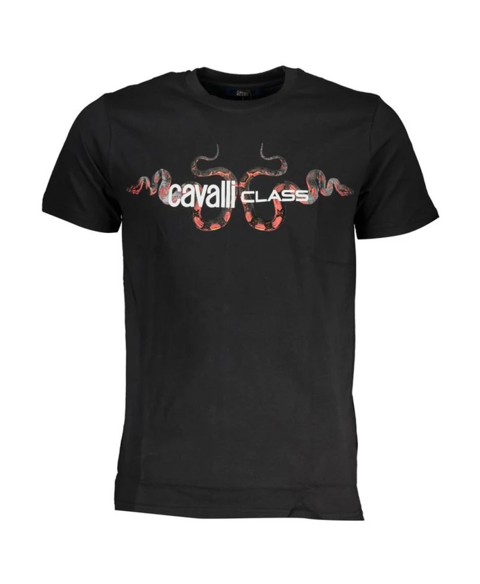 

Хлопковая футболка с круглым вырезом и принтом Cavalli Class, черный