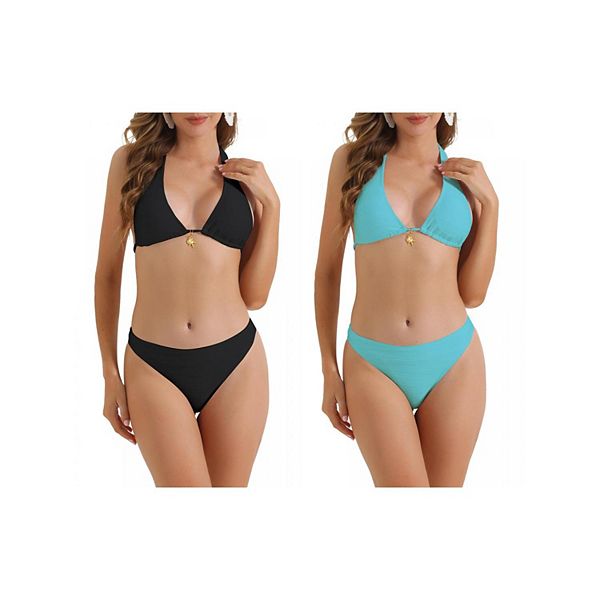 

2 комплекта женского бикини с топом на шее и широкими лямками Inspire Chic, Lake Blue Black, Черный, 2 комплекта женского бикини с топом на шее и широкими лямками Inspire Chic, Lake Blue Black