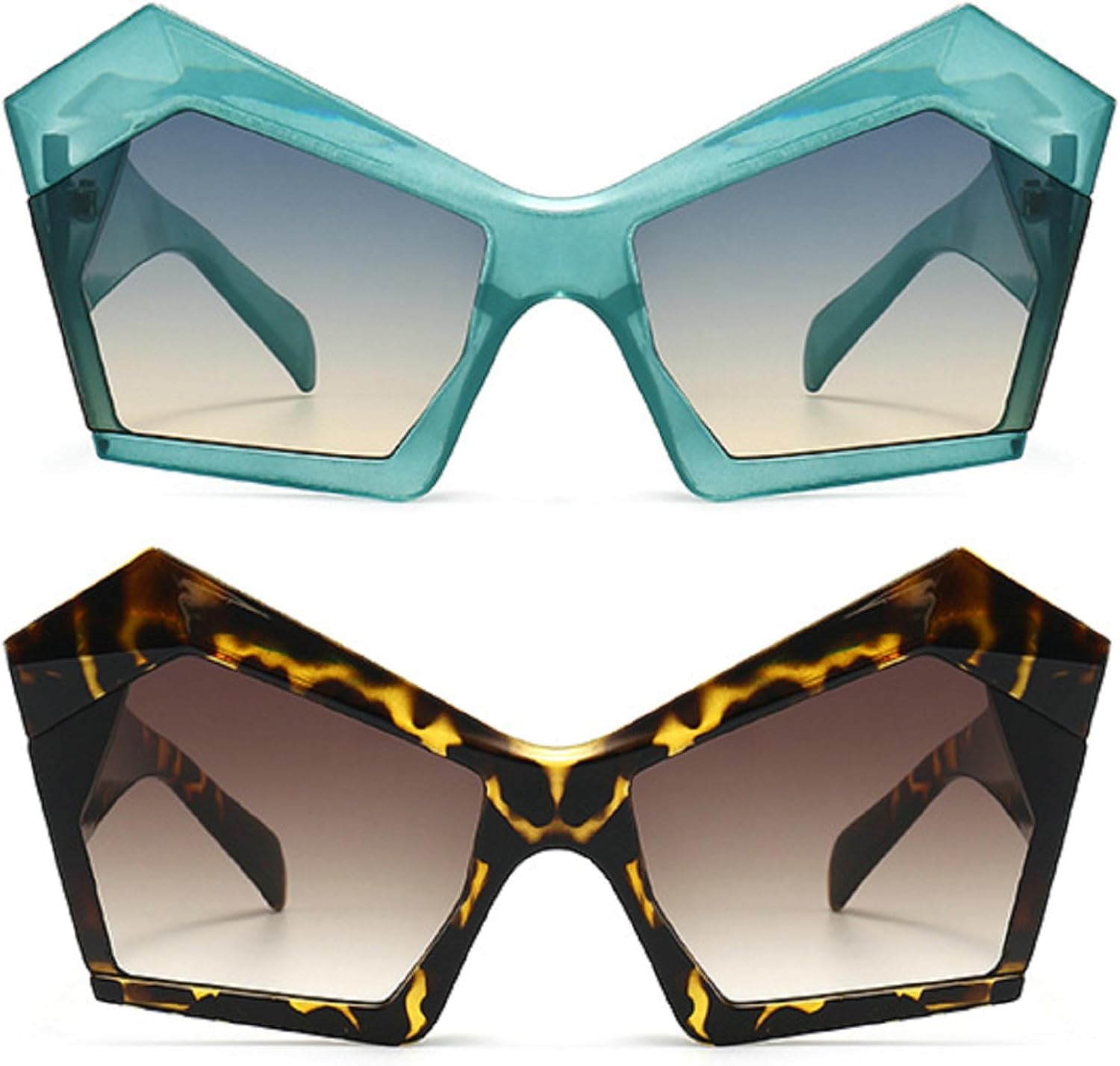 

Большие солнцезащитные очки неправильной формы «кошачий глаз» для женщин, ретро-градиентные очки с защитой от УФ-излучения UV400, большие мужские солнцезащитные очки цвета шампанского mincl, 2pcs-blue&leopard