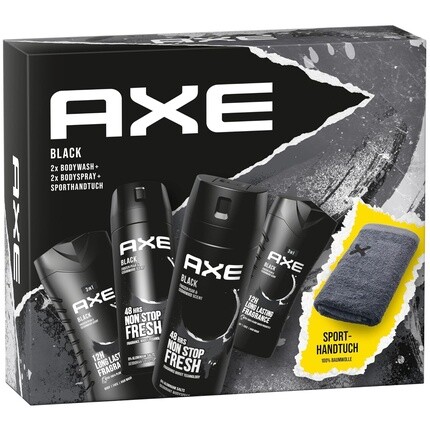 

Подарочный набор Axe Black со спреем для тела, гелем для душа и спортивным полотенцем Axe/Lynx